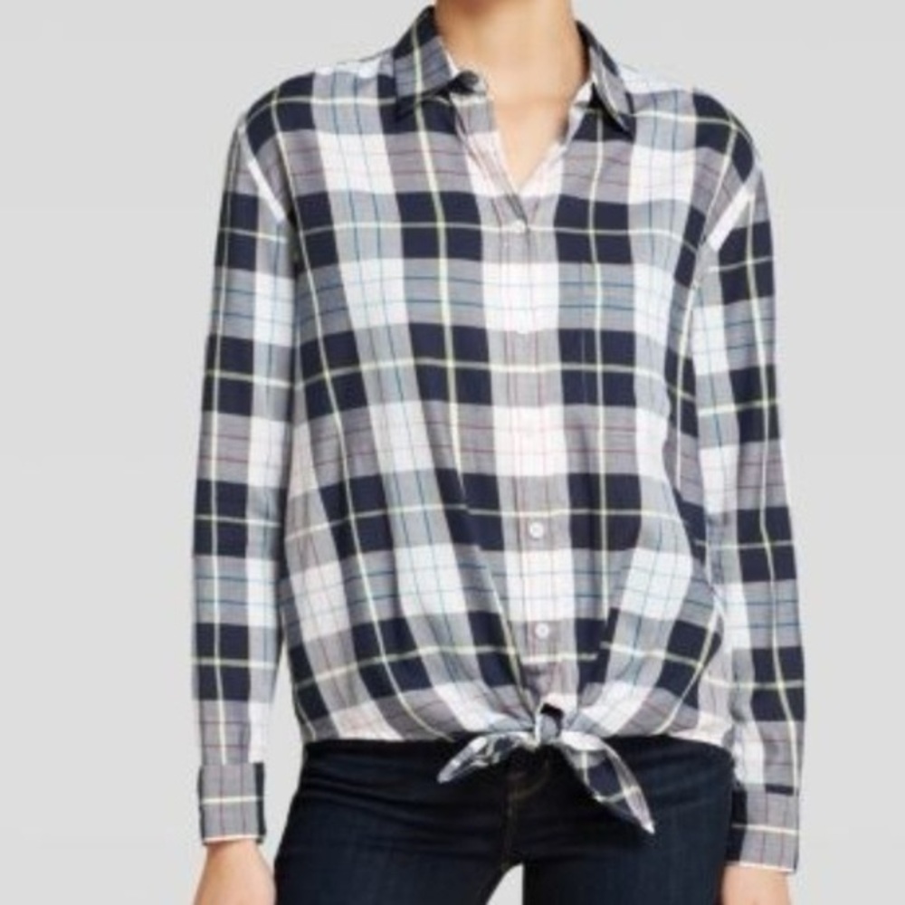 Equipment Femme Tie Front plaid Button-Up Shirt 100% Cotton Women’s L casual